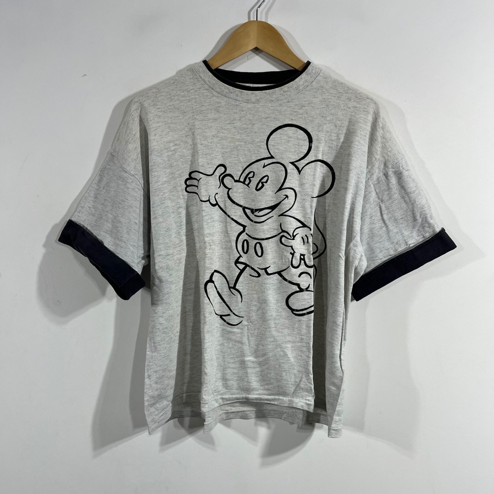 Vintage Disney Character Fashions Mickey Mouse Ringer T-Shirt Gray One Size USA